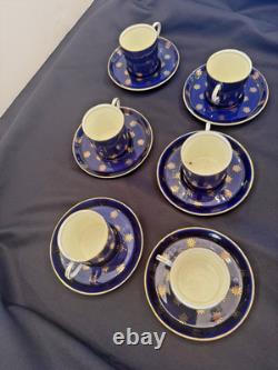 6 sets of Aynsley Cobalt Blue and Gold Demitasse Cups and Saucers, 1 set 30