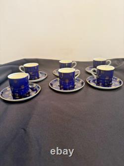 6 sets of Aynsley Cobalt Blue and Gold Demitasse Cups and Saucers, 1 set 30