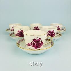 6 x Herend Apponyi Chinese Bouquet Pink Demitasse Coffee Cups & Saucers #1728 AP