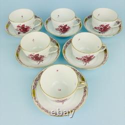 6 x Herend Apponyi Chinese Bouquet Pink Demitasse Coffee Cups & Saucers #1728 AP