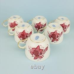 6 x Herend Apponyi Chinese Bouquet Pink Demitasse Coffee Cups & Saucers #1728 AP