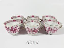 6x Meissen Indian Flower Pink Demitasse Coffee Cups & Saucers Set