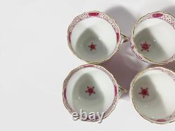 6x Meissen Indian Flower Pink Demitasse Coffee Cups & Saucers Set