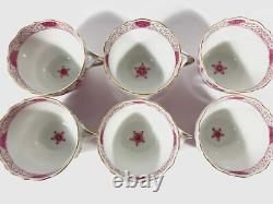 6x Meissen Indian Flower Pink Demitasse Coffee Cups & Saucers Set