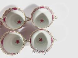 6x Meissen Indian Flower Pink Demitasse Coffee Cups & Saucers Set