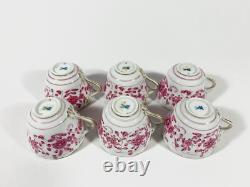 6x Meissen Indian Flower Pink Demitasse Coffee Cups & Saucers Set