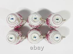 6x Meissen Indian Flower Pink Demitasse Coffee Cups & Saucers Set