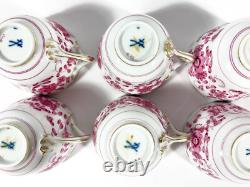 6x Meissen Indian Flower Pink Demitasse Coffee Cups & Saucers Set