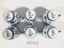 6x Royal Copenhagen Blue Fluted Full Lace 1038 Demitasse Coffee Cups & Saucers