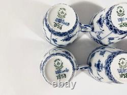 6x Royal Copenhagen Blue Fluted Full Lace 1038 Demitasse Coffee Cups & Saucers