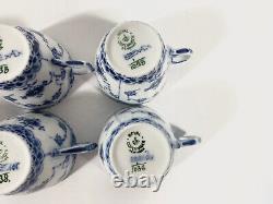 6x Royal Copenhagen Blue Fluted Full Lace 1038 Demitasse Coffee Cups & Saucers