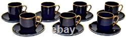 7 Arabia Of Finland Demitasse Mocha Cups & Saucers Cobalt Blue & Gold Olga Osol