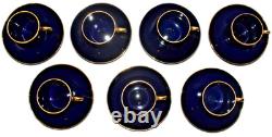 7 Arabia Of Finland Demitasse Mocha Cups & Saucers Cobalt Blue & Gold Olga Osol