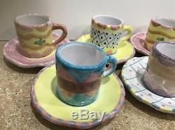 7 CUPS SAUCERS Mackenzie Childs Style LA MUSA Espresso Demitasse DEMI Mugs Cups