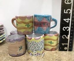7 CUPS SAUCERS Mackenzie Childs Style LA MUSA Espresso Demitasse DEMI Mugs Cups