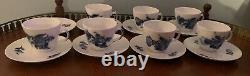 7 -Flat Demitasse Cup & Saucer Set Blue Flowers Braided by ROYAL COPENHAGEN