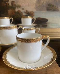 (7) GEORGES BOYER Gold Trim DEMITASSE CUPS & SAUCERS Vintage Limoges France