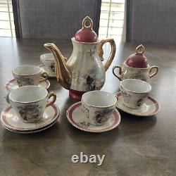 7 Pc Demitasse Porcelain Cups & Saucers Sugar Bowl Japan