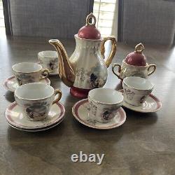 7 Pc Demitasse Porcelain Cups & Saucers Sugar Bowl Japan