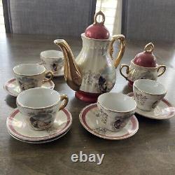 7 Pc Demitasse Porcelain Cups & Saucers Sugar Bowl Japan