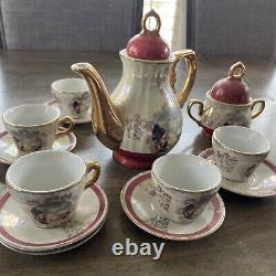 7 Pc Demitasse Porcelain Cups & Saucers Sugar Bowl Japan