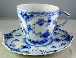 7 Royal Copenhagen Blue Fluted Full Lace 1038 Demitasse Cup & Saucer Sets 1st Qu