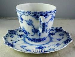 7 Royal Copenhagen Blue Fluted Full Lace 1038 Demitasse Cup & Saucer Sets 1st Qu