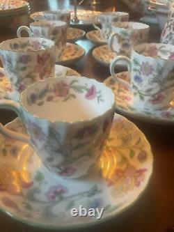 7 Sets Minton England Haddon Hall Chintz Demitasse Cups & Saucers