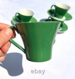 7 Upsala Ekeby Demitasse Espresso Tea Cup & Saucer Set Mid Century Sweden Green