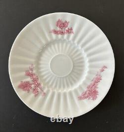 (8) Antique Demitasse Cups Saucers Lanternier Limoges France Pink Trees Fluted