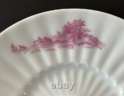 (8) Antique Demitasse Cups Saucers Lanternier Limoges France Pink Trees Fluted