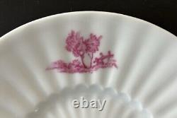 (8) Antique Demitasse Cups Saucers Lanternier Limoges France Pink Trees Fluted