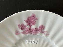 (8) Antique Demitasse Cups Saucers Lanternier Limoges France Pink Trees Fluted