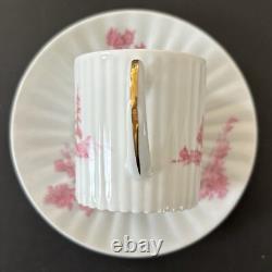 (8) Antique Demitasse Cups Saucers Lanternier Limoges France Pink Trees Fluted