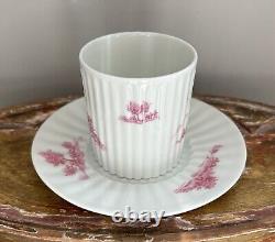 (8) Antique Demitasse Cups Saucers Lanternier Limoges France Pink Trees Fluted