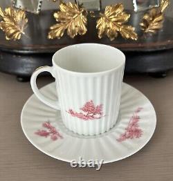 (8) Antique Demitasse Cups Saucers Lanternier Limoges France Pink Trees Fluted