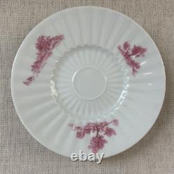 (8) Antique Demitasse Cups Saucers Lanternier Limoges France Pink Trees Fluted