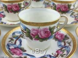 8 Antique Mintons Demitasse Coffee Cups & Saucers RAISED GOLD and ROSES