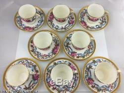 8 Antique Mintons Demitasse Coffee Cups & Saucers RAISED GOLD and ROSES