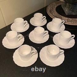 8 Coalport Oceanside 2 1/4 Demitasse Cups & Saucers White Shell Pattern MINT