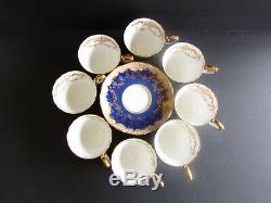 8 Crown Staffordshire Pattern A13044 Cobalt Blue & Gold Demitasse Cup and Saucer