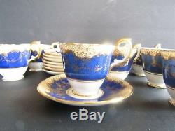 8 Crown Staffordshire Pattern A13044 Cobalt Blue & Gold Demitasse Cup and Saucer