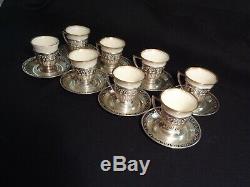 8 Demitasse Sets Whiting Co. Sterling Cups & Saucers withLenox Liners- Ex Cond