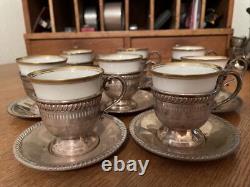 8 Fisher Sterling Demitasse Cups & Saucers with Hutschenreuther Selb Bavaria Liner