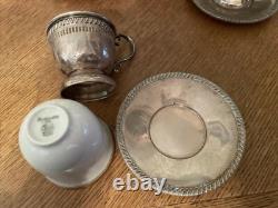 8 Fisher Sterling Demitasse Cups & Saucers with Hutschenreuther Selb Bavaria Liner