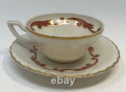 8 Flat Demitasse Cups & Saucers Syracuse Baroque Maroon Mid Century Vintage USA
