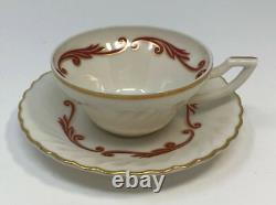 8 Flat Demitasse Cups & Saucers Syracuse Baroque Maroon Mid Century Vintage USA