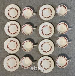 8 Flat Demitasse Cups & Saucers Syracuse Baroque Maroon Mid Century Vintage USA