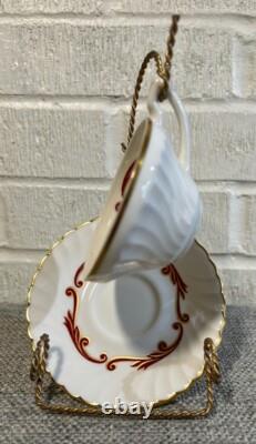 8 Flat Demitasse Cups & Saucers Syracuse Baroque Maroon Mid Century Vintage USA