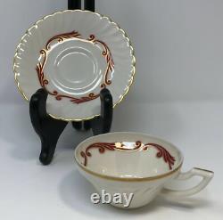 8 Flat Demitasse Cups & Saucers Syracuse Baroque Maroon Mid Century Vintage USA